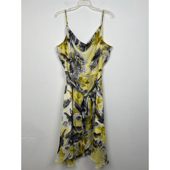 Julian Taylor Size 14 Floral Dress Sleeveless Belted Yellow Black White - Picture 1 of 8